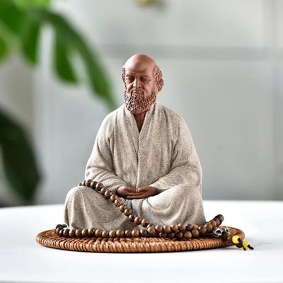 YTDJJWLS 13.7cm Bodhidharma Zen Purple Sand Buddhism Figure Statues for Decoration Home Living Room Tea Room