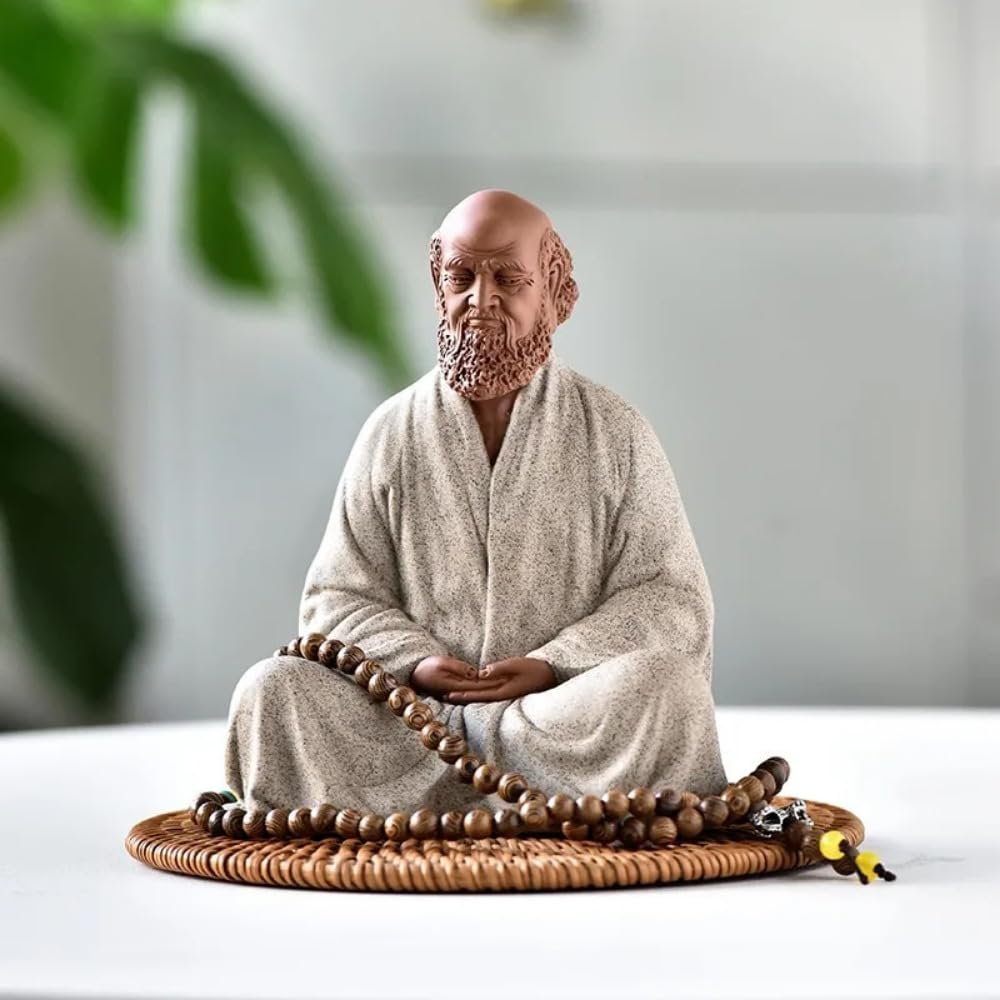 YTDJJWLS 13.7cm Bodhidharma Zen Purple Sand Buddhism Figure Statues for Decoration Home Living Room Tea Room