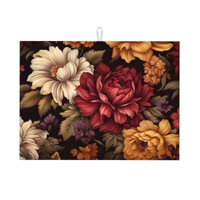 Colorful Flowers Dish Drying Mat - Reversible Microfiber Design - Absorbent And Versatile Kitchen Essential 18x24 Inch