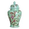 ZHOUXIAO Ceramic Vases Ginger Jar with Lid for Home Decor, Flower Birds Pattern Temple Jar Vase Jingdezhen Traditional Chinese Porcelain Dried Flower Vases Decoration for Liv Green-XXL view 1
