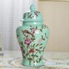 ZHOUXIAO Ceramic Vases Ginger Jar with Lid for Home Decor, Flower Birds Pattern Temple Jar Vase Jingdezhen Traditional Chinese Porcelain Dried Flower Vases Decoration for Liv Green-XXL view 2