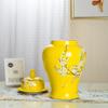ZHOUXIAO Ceramic Vases Ginger Jar with Lid for Home Decor, Flower Birds Pattern Temple Jar Vase Jingdezhen Traditional Chinese Porcelain Dried Flower Vases Decoration for Liv Green-XXL view 3