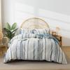 La Sheer Washed Cotton Queen Size Duvet Cover Set - Tufted Dots Boho Chic Bedding for All Seasons, Striped Pom Pom Bedding Linen Like Textured Breathable Durable Soft Comfy (Blue, 90x90'') view 1
