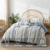 La Sheer Washed Cotton Queen Size Duvet Cover Set - Tufted Dots Boho Chic Bedding for All Seasons, Striped Pom Pom Bedding Linen Like Textured Breathable Durable Soft Comfy (Blue, 90x90'') view 2