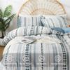 La Sheer Washed Cotton Queen Size Duvet Cover Set - Tufted Dots Boho Chic Bedding for All Seasons, Striped Pom Pom Bedding Linen Like Textured Breathable Durable Soft Comfy (Blue, 90x90'') view 3