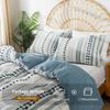 La Sheer Washed Cotton Queen Size Duvet Cover Set - Tufted Dots Boho Chic Bedding for All Seasons, Striped Pom Pom Bedding Linen Like Textured Breathable Durable Soft Comfy (Blue, 90x90'') view 4