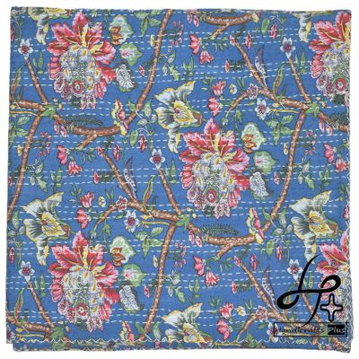 Handicrafts Plus Beautiful Blankets Cotton Bedcover Handmade Gudari Bedding Coverlet King/Queen Size Bedsheet Home Decor Throw Multicolor Ethnic Bedspreads New Kantha Quilts (Blue)