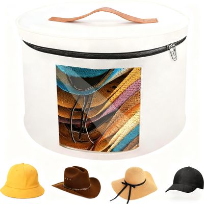 Qivine Round Hat Storage Box, Foldable Travel Hat Boxes for Women Storage, Stackable Felt Hat Boxes with Dustproof Lid Space Saving for Round Brim, Cowboy, Panama & Tweed Hats