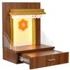 Home Temple Pooja Mandir Wooden Mandir for Home Wall Hanging Mandir in Walnut Brown Colour with Inbuilt Lighting and Drawer Storage / (Mandir Size H-21, L-16, W-10 Inches) view 1