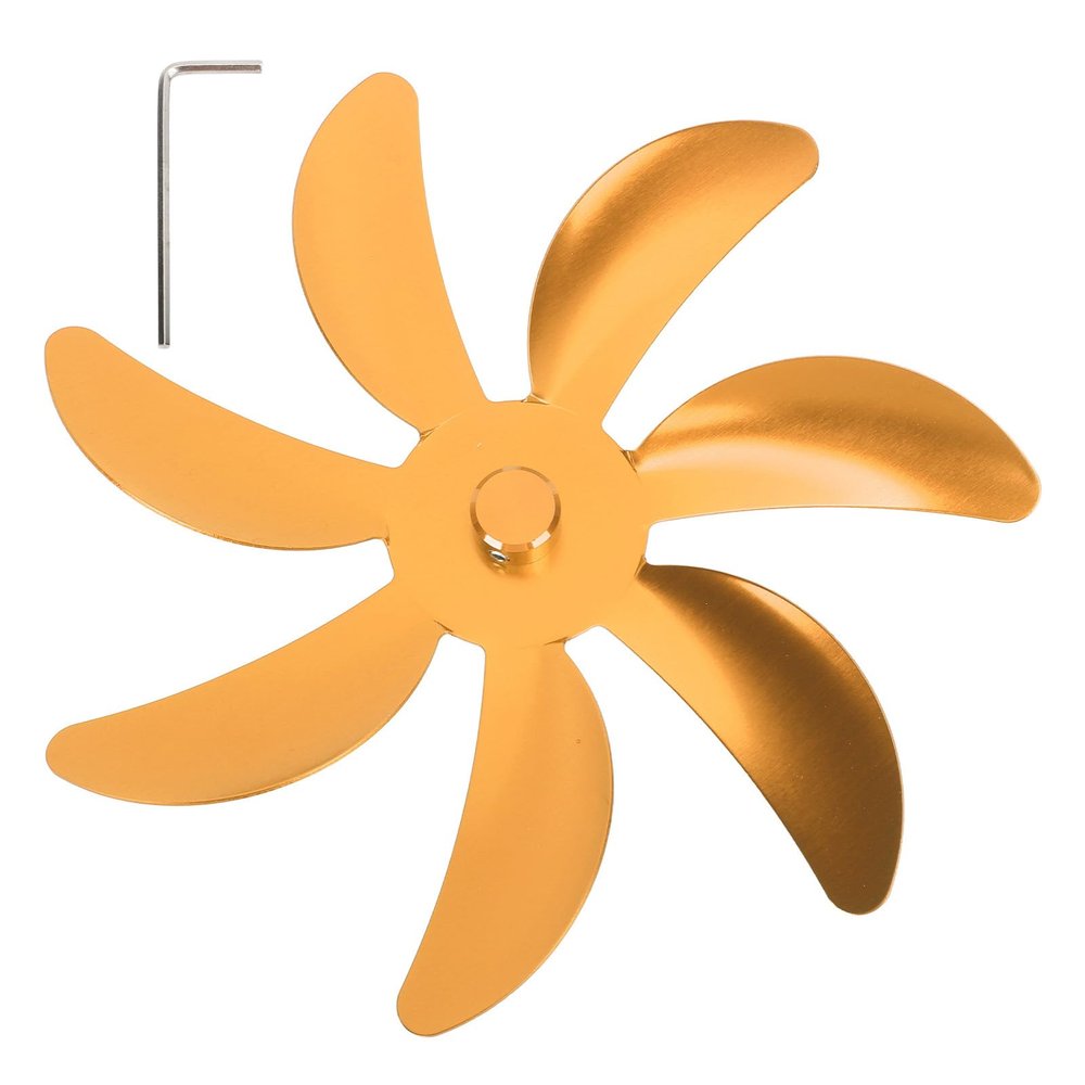 7 Blades Stove Fan Blade, Aluminum Alloy Universal Heat Powered Fireplace Fan Blade Replacement Part Wood Stove Fan Accessories (Gold)
