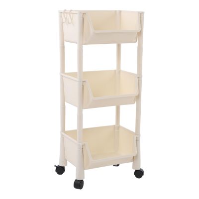 LAVEN Capacity Mobile Utility Cart, Compact Rolling Organizer, Movable Book Shelves with Lockable Wheels for Office, Bedroom, Kitchen, Room, Pantry (3 Tier Without Cover)