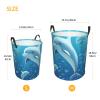 Round Laundry Basket with Handles Personalized Laundry Hamper for Bedroom Dolphin Circular Laundry Lightweight Waterproof Storage Basket Dirty Clothes Hamper for Bathroom Dorm view 3