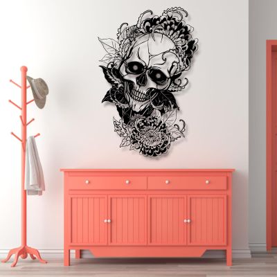 Sugar Skull Metal Wall Art, Skull Metal Wall Art Decor, Gothic Metal Wall Art, Skeleton Halloween Decor, Dia De Los Muertos Decorations, La Catrina Wall Art, Metal Wall Decor for Living Room, Bedroom (28"W x 41"H / 70 x 105 cm, black)