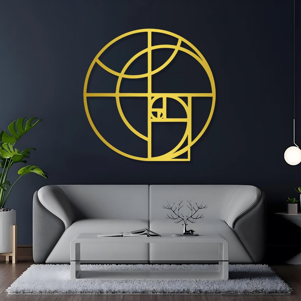 Golden Ratio Metal Wall Art, Fibonacci Spiral Metal Wall Art, Metal Wall Decor, Geometric Wall Art, Fibonacci Wall Art, Math Art, Living Room Decor, Home Decor, Housewarming Gift (Gold, 35"x35" | 90x90cm)
