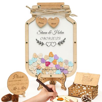 Rustic Wedding Guest Book Alternative Drop Box, Wooden Hearts Keepsake