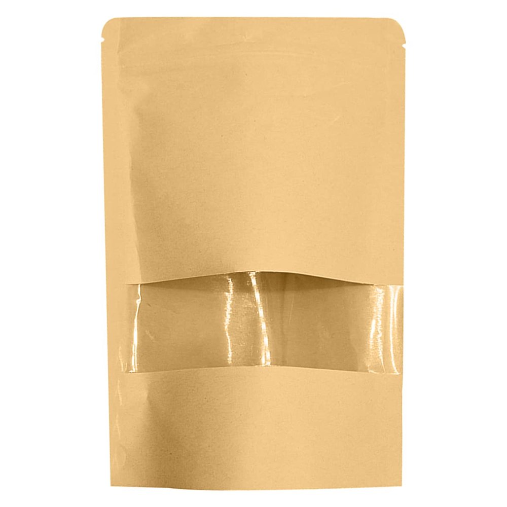 ECYC 50 Pcs 7.09x11.81 inch Kraft Pouches Bags with Clear Window, Brown Kraft Paper Bags with Zip Resealable Bags Food Storage Bags for Packaging