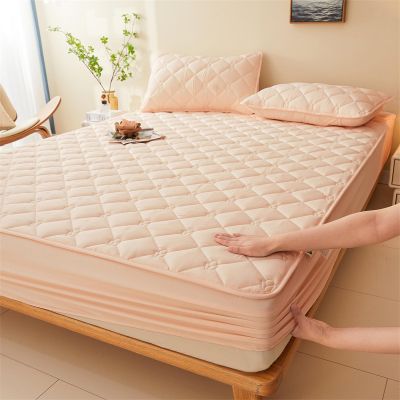 FCLDESHOP Easy Care,Thickened Quilted Deep Pocket Anti-Slip Bedding Sheets, Bedroom Hotel Homestay Solid Color Mattress Topper,Beige,180x200cm (3pcs)