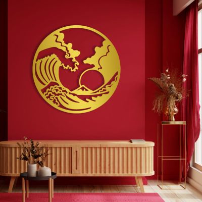 Metal Wave Wall Art, Metal Wall Art, Wave Art Decor, Sun and Waves Metal Wall Art, Metal Wall Decoration, Home Metal Decor, Metal Wall Decor for Living Room, Housewarming Gift (Gold, 39 x 39 inch / 100 x 100 cm)