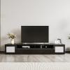 Rattan Style TV Stand, Entertainment Center with Push to Open Doors, 82.6" TV Console Table for TVs Up to 90", Modern TV Cabinet with Color Changing LED Lights for Home Theatre, Living Room, Black view 1