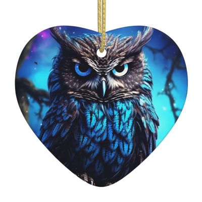 Blue Owl Christmas Ornaments Ceramic Ornament Heart Ornament for Christmas Tree Heart Ceramic Hanging for Xmas Tree Christmas Hanging Decorations for Outdoor Indoor