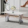 63inch Marble Dining Table for 6-8, Faux Marble Kitchen Table with 0.39" Tempered Glass Tabletop+Silver Stainless Steel Base, Modern Contemporary Rectangular Dining Room Table for Home Office view 1