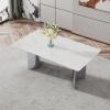 63inch Marble Dining Table for 6-8, Faux Marble Kitchen Table with 0.39" Tempered Glass Tabletop+Silver Stainless Steel Base, Modern Contemporary Rectangular Dining Room Table for Home Office view 3