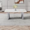 63inch Marble Dining Table for 6-8, Faux Marble Kitchen Table with 0.39" Tempered Glass Tabletop+Silver Stainless Steel Base, Modern Contemporary Rectangular Dining Room Table for Home Office view 4