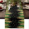 Christmas Black Table Runner-Cotton Linen- 72 Inch Holiday Dresser Scarves, Xmas Tree Geometric Green Gold Tablerunner for Kitchen Coffee/Dining Bedroom Home Living Room Dinner Scarf Dcor 16x72 view 1