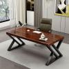 SUBVERS Modern Simple Natural Solid Wood Thick Computer Table Study Writing Desk Metal Frame Space Saving Executive Desk Workstation for Home Office(160x70x75cm(62x27x29in), Brown), 1711396 view 1