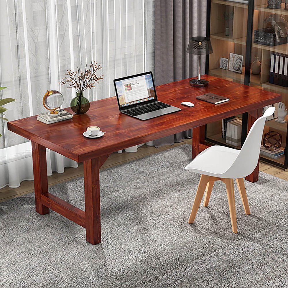 SUBVERS Simple Solid Wood Dining Table Rectangle Writing Desk Desk Desktop Computer Desk with 4 Legs Pedestal Study Desk for Dining Room Kitchen(120x50x75cm(47x19x29in), Coffee)