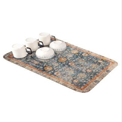 Country Rustic Art Dish Drying Mat for Kitchen Counter, Super Absorbent Quick Dry Coffee Bar Mat Pad Thin Diatomaceous Sink Mat Non Slip Dish Drainer Mat 12x16 Gradual Brown Abstract Geometric Flower