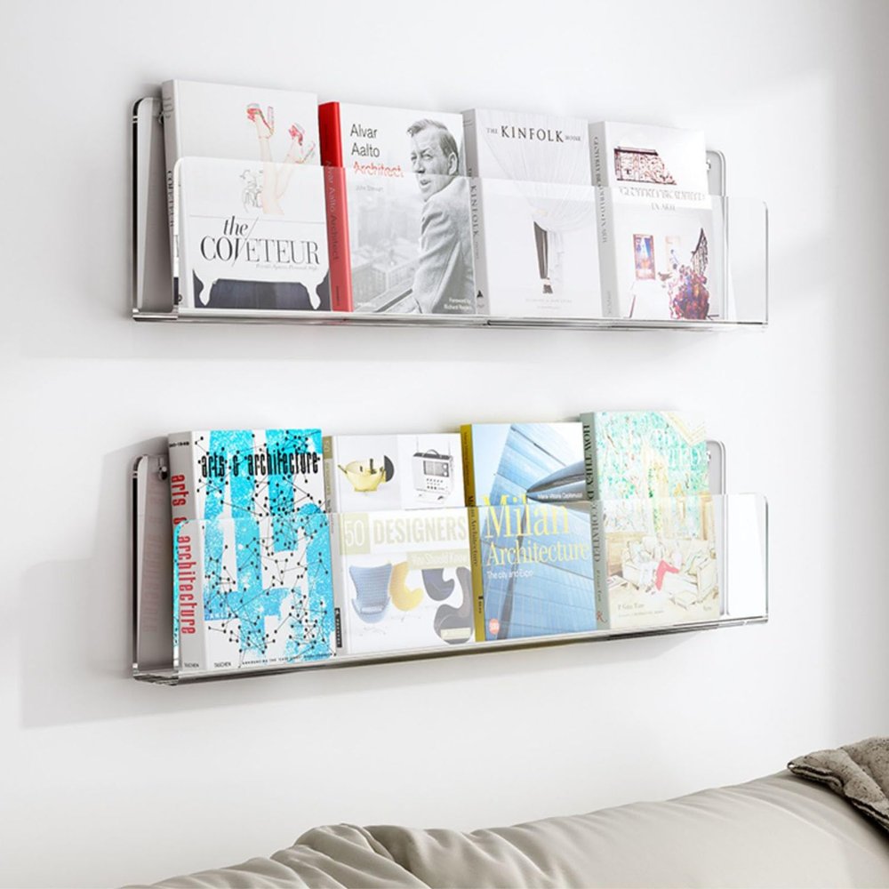 2 Pack Clear Acrylic Magazine Holder, Wall Mount Bookshelf Magazine Rack, Literature Storage Rack Brochure Holder File Display Shelf for Waiting Room, Living Room, Office, Home (Size : 120cm/47.2in)