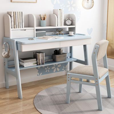 FAANAS K*ids Desk Wooden Writing Desk Modern Home Office Desk with Drawers and Open Storage Shelves(120CM, Blue)