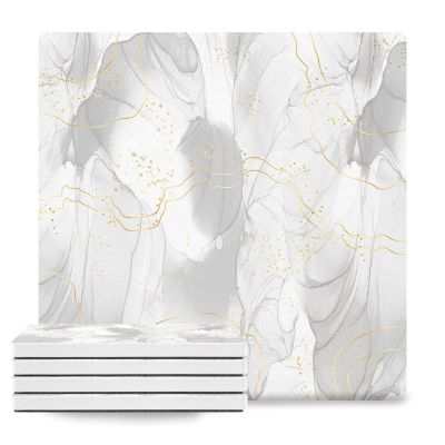 Coasters Set of 4 Ceramic Stone Coasters for Drinks Funny Coasters - Absorbent Non Slip Square Coasters for Dining Bar Kitchen Cafe(Marble Gradient Gilt Texture Grey,4" Dia)
