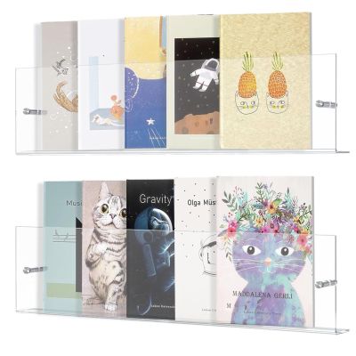 Clear Acrylic Magazine Rack Brochure Holder Wall Mounted Bookshelf Home Wall Decoration Album Record Holder Display Shelf Office Literature Newspaper Storage Rack, 2 Pack (Size : 100cm/39.4in)