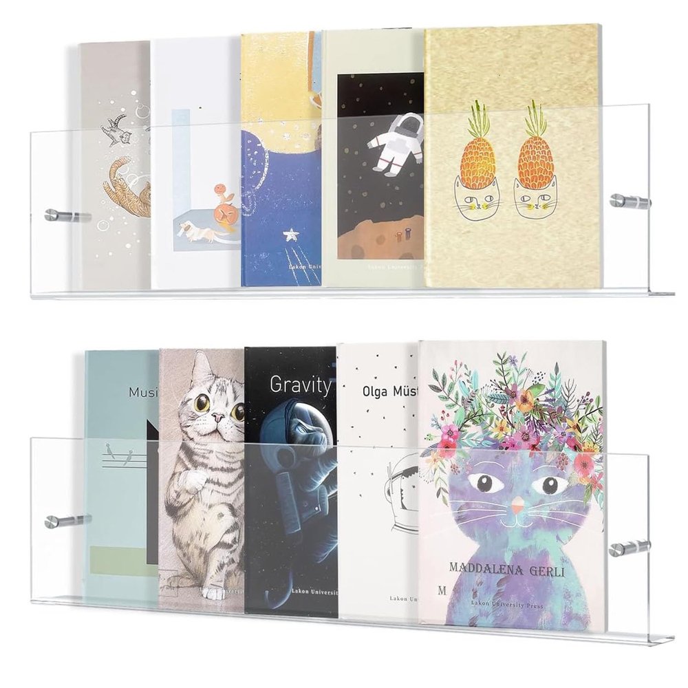 Clear Acrylic Magazine Rack Brochure Holder Wall Mounted Bookshelf Home Wall Decoration Album Record Holder Display Shelf Office Literature Newspaper Storage Rack, 2 Pack (Size : 100cm/39.4in)