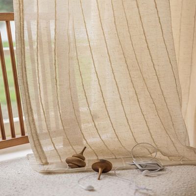 AZIMUZIXI Striped Linen Sheer Curtains 84 Inch Long 2 Panels Set-Simple Natural Vibe Light Filtering Privacy Window Shears Drapes for Bedroom Living Room Rod Pocket,Single Panel W100xL84 Inch
