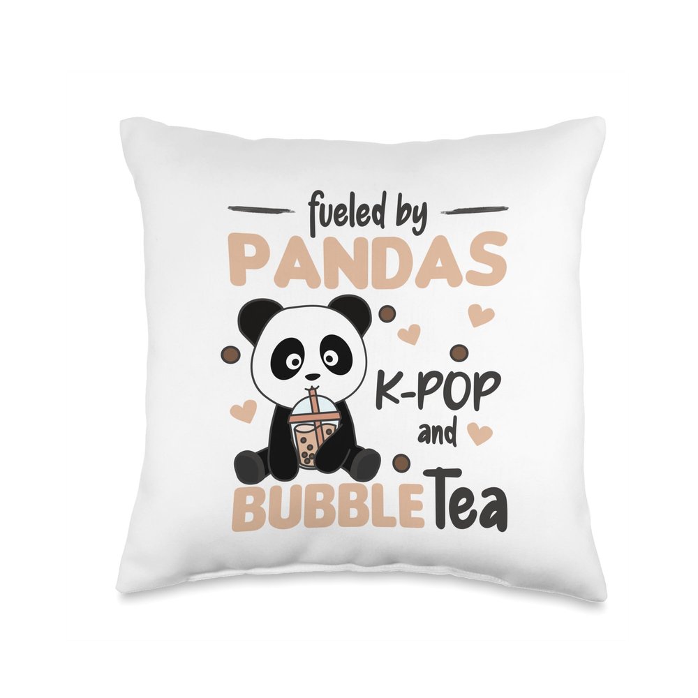 Bubble Tea Panda Chocolate Sweet Animals K-Pop and Boba Throw Pillow