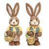 belupai 2pcs Easter Standing Bunny Statues,14.4in Hand Woven Cute Bunny Figurines Sculptures Holding Small Basket with Carrot and Egg,Desktop Straw Bunny Ornaments for Home Garden Wedding Decor(#1) view 1
