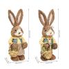belupai 2pcs Easter Standing Bunny Statues,14.4in Hand Woven Cute Bunny Figurines Sculptures Holding Small Basket with Carrot and Egg,Desktop Straw Bunny Ornaments for Home Garden Wedding Decor(#1) view 2