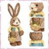 belupai 2pcs Easter Standing Bunny Statues,14.4in Hand Woven Cute Bunny Figurines Sculptures Holding Small Basket with Carrot and Egg,Desktop Straw Bunny Ornaments for Home Garden Wedding Decor(#1) view 3