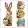 belupai 2pcs Easter Standing Bunny Statues,14.4in Hand Woven Cute Bunny Figurines Sculptures Holding Small Basket with Carrot and Egg,Desktop Straw Bunny Ornaments for Home Garden Wedding Decor(#1) view 4