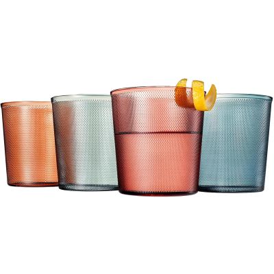 Khen Colored Glass Glasses | Set of 4 | Large Art Deco Glassware Muted Vintage Glasses for Wine, Champagne, Cocktail, Margarita, Wine Glass, Gift Idea, Muted Pastel Colors Goblets - Textured Hobnail