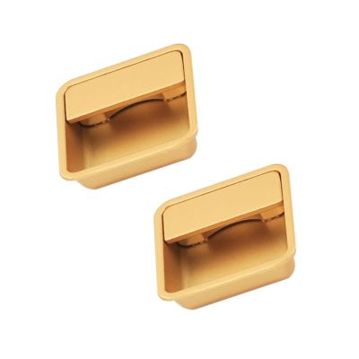 Drawer Handles,Cabinet Pulls, 2 Pcs Flush Sliding Door Pull Square Recessed Cabinet Handles Zinc Alloy Drawer Knob with Screws for Doors Windows Cabinets Furniture Door Levers (Hole Distance 96mm,Gold