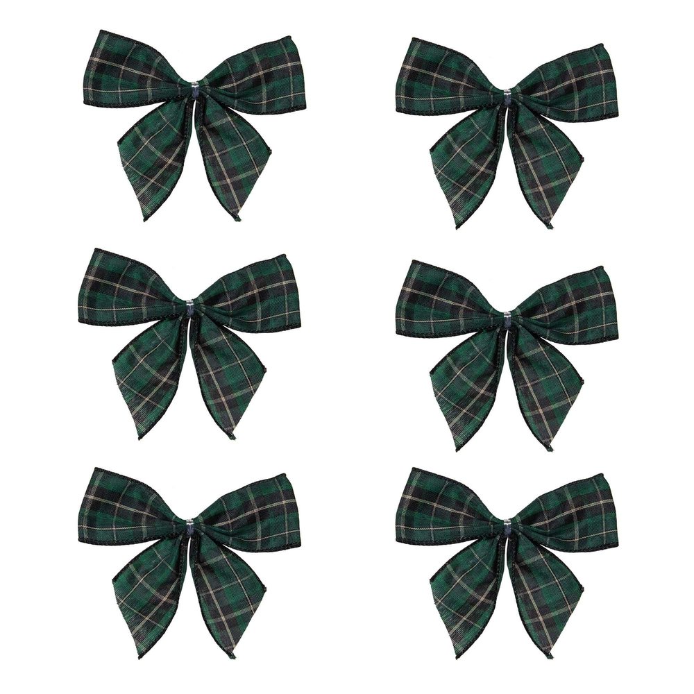 Northlight Pack of 6 2 Loop Christmas Bow Decorations, Green