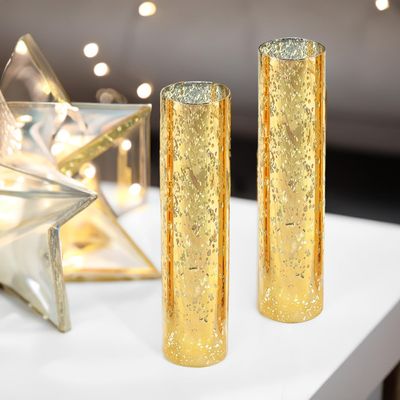 WGVI Hurricane Candle Holder Sleeve, W: 2.5", Ht: 10", Gold Speckled Glass Cylinder Open Both Ends, Chimney Tube Shade, 12 Piece