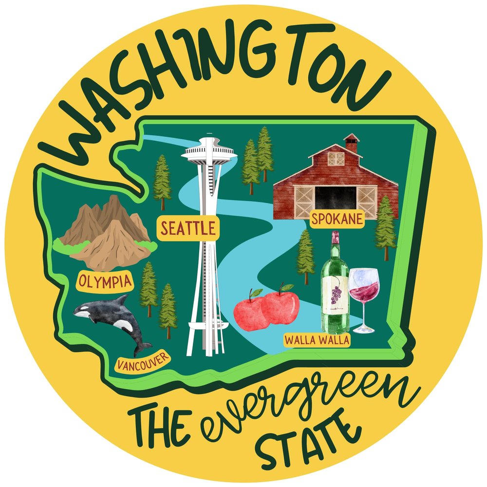 Washington Souvenir Magnet, Evergreen State Fridge and Car Accessory, Travel Memento, 5 Inches