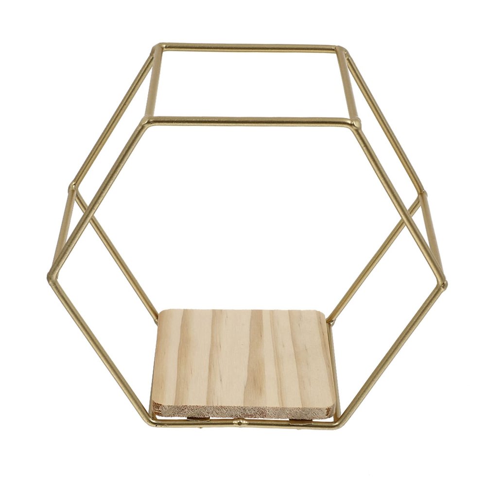FUNOMOCYA 1pc Hexagon Wall Mounted Storage Rack Multifunctional Iron Shelf for Organizing Plants Sundries Space-Saving Design for Living Room Bedroom Study Strong Bearing Capacity Gold Mini