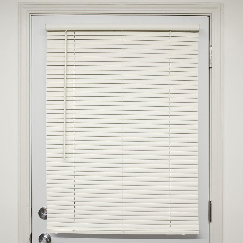 No Tools Cordless Magnetic Mini Blind for Metal Doors - 18.5" W x 60" L - Alabaster, Easy Install, Over 400 Custom Sizes Starting at 29.97, Room Darkening Vinyl Shades for Indoor Windows by Lumino