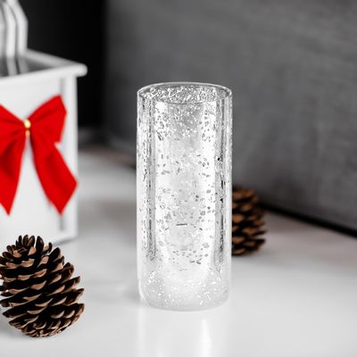 WGVI Hurricane Candle Holder Sleeve, W: 5", Ht: 10", Silver Speckled Glass Cylinder Open Both Ends, Chimney Tube Shade, 12 Piece